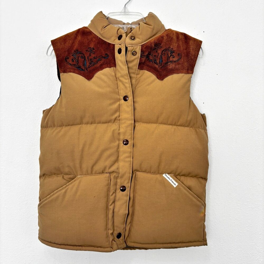 William Barry Mens Brandon Colorado Down Puffer Vest Medium Suede Western Rodeo